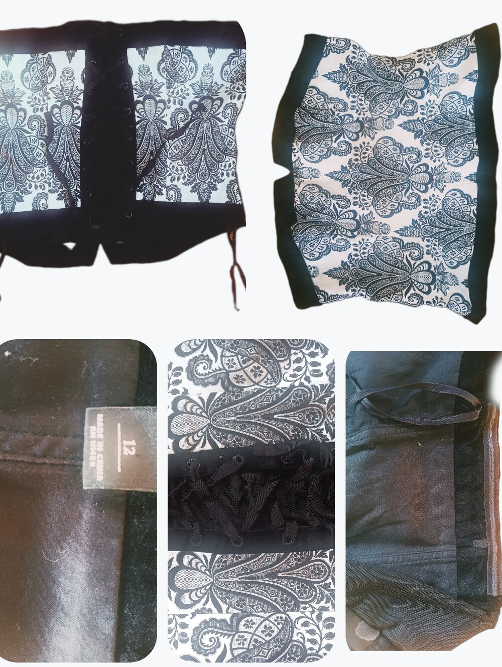Now $5.  White House Black Market Black and White Paisley Lace-Up Waist Cincher